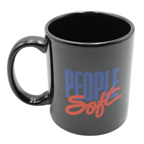 People Soft Logo Promotional Black Coffee Mug Oracle Silicon Valley 90s Vintage - Picture 1 of 7